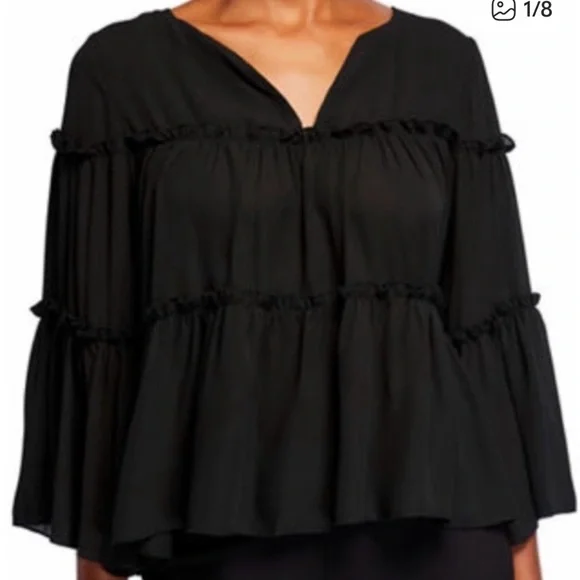 Patrizia Luca Milano Black Ruffled Blouse Size Medium - Picture 11 of 12